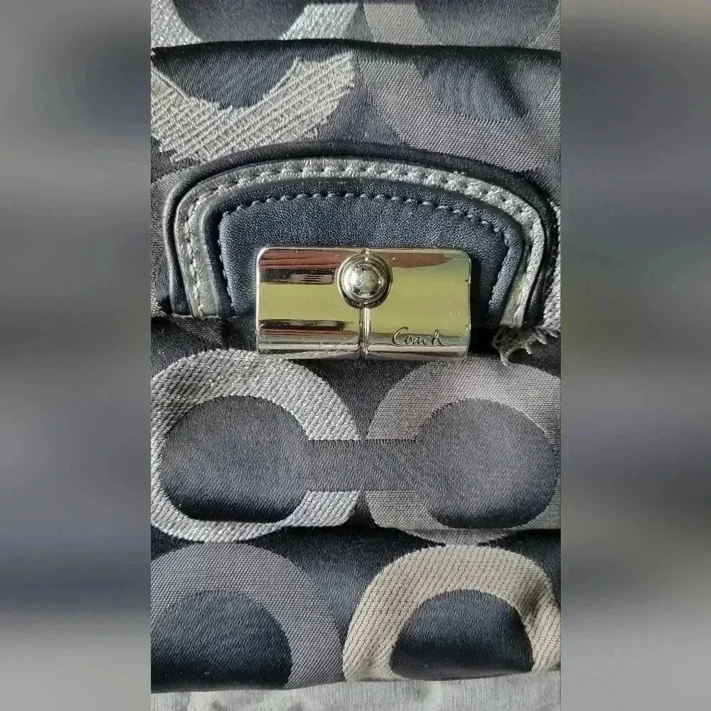 COACH embroidered OP Art Hobo Coach bag, silvers grays, black